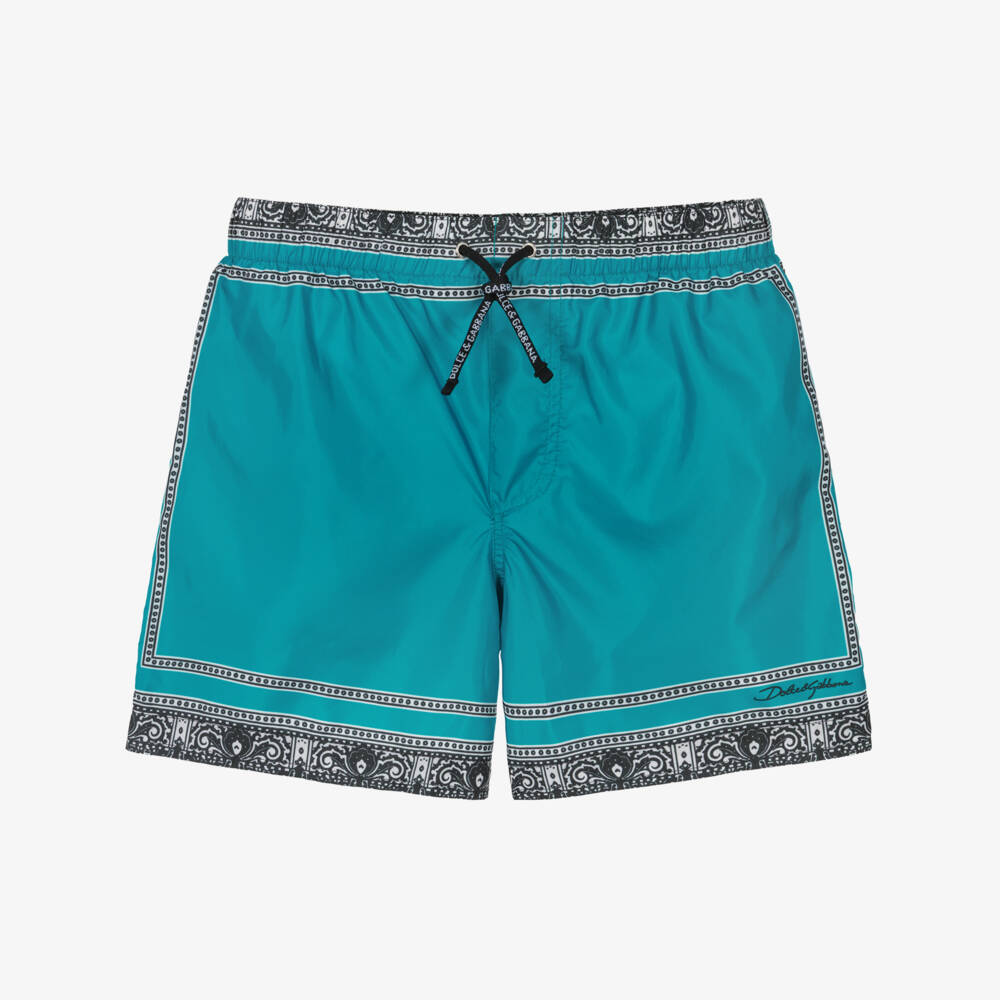Dolce & Gabbana-Плавки-шорты бирюзовые с принтом бандана для мальчиков | Childrensalon Outlet