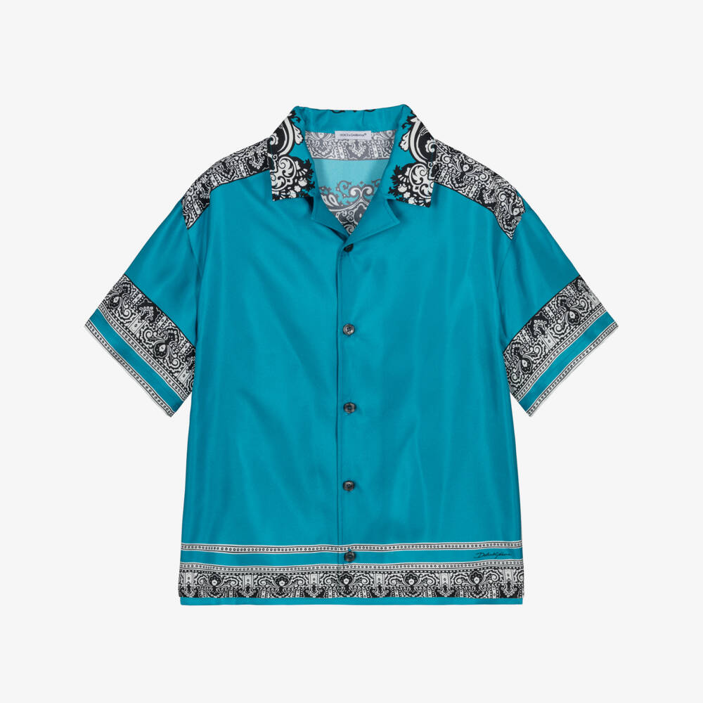 Dolce & Gabbana-Boys Teal Silk Bandana Shirt | Childrensalon Outlet