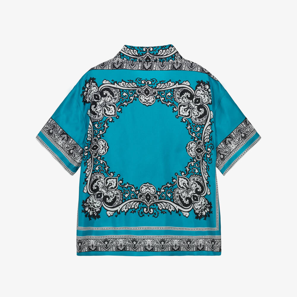 Dolce & Gabbana-قميص باندانا حرير أزرق للبنين | Childrensalon Outlet