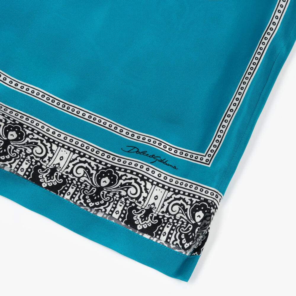 Dolce & Gabbana-قميص باندانا حرير أزرق للبنين | Childrensalon Outlet