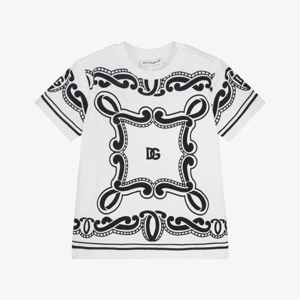Dolce & Gabbana-Boys White Bandana Print Cotton Tee | Childrensalon Outlet