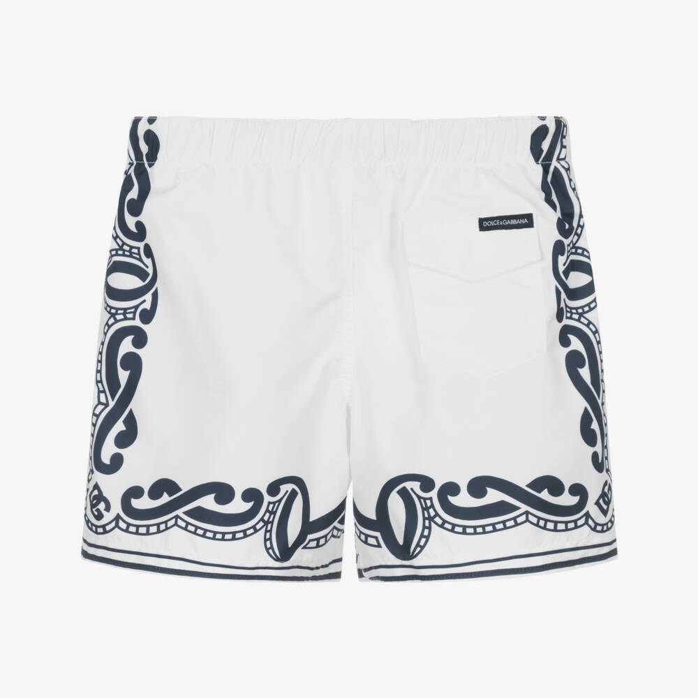 Dolce & Gabbana-Boys White Bandana Print Swim Shorts | Childrensalon Outlet