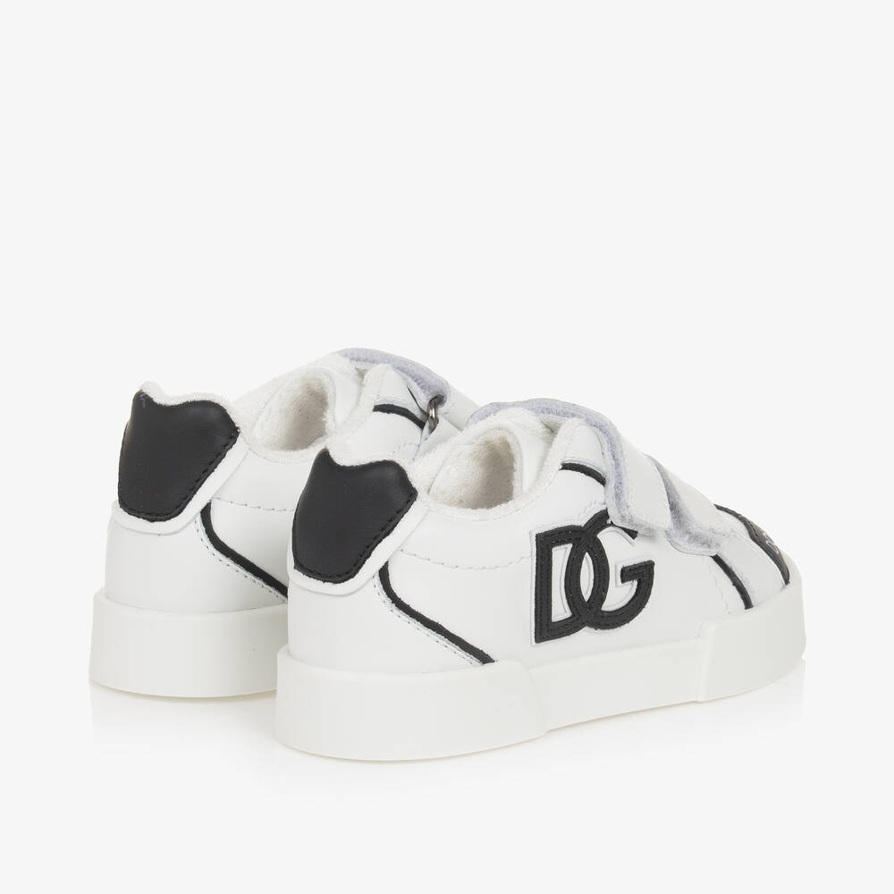 Dolce & Gabbana-Boys White & Black Leather DG Trainers | Childrensalon Outlet