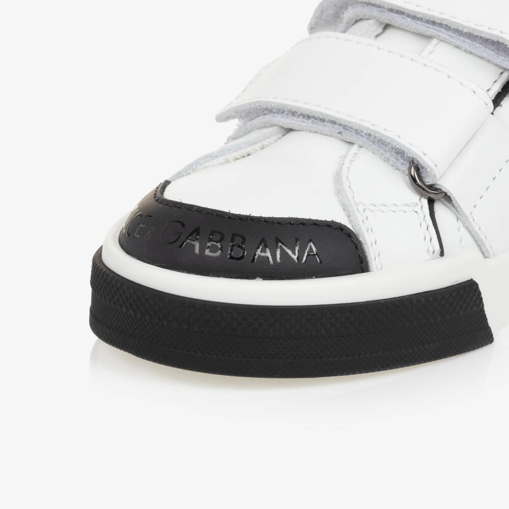  دولتشي آند غابانا-حذاء رياضي جلدي أبيض وأسود للأولاد | Childrensalon Outlet