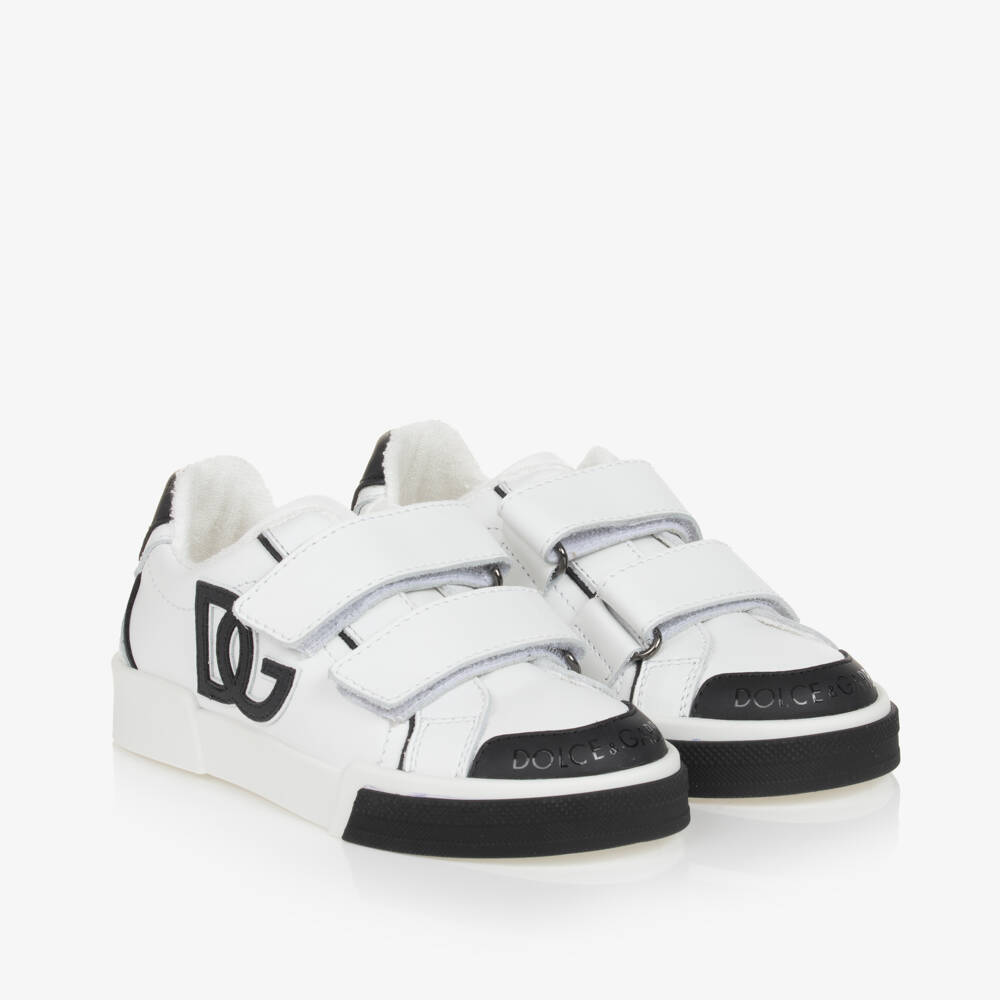 Dolce & Gabbana-حذاء رياضي جلدي أبيض وأسود للأولاد | Childrensalon Outlet