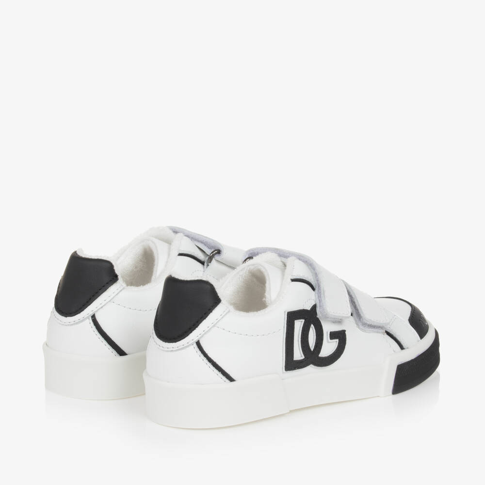 دولتشي آند غابانا-حذاء رياضي جلدي أبيض وأسود للأولاد | Childrensalon Outlet
