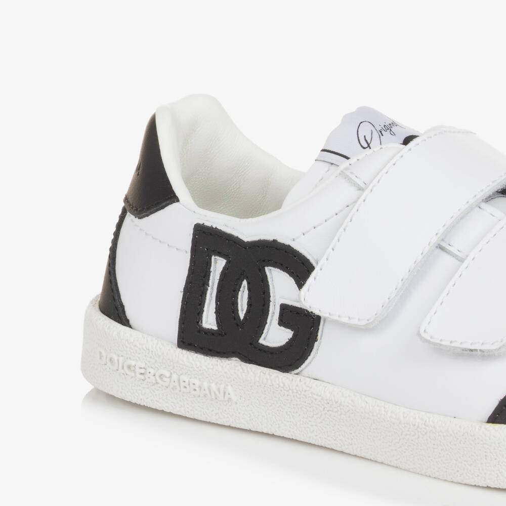 Dolce & Gabbana-Boys White & Black Leather Trainers | Childrensalon Outlet
