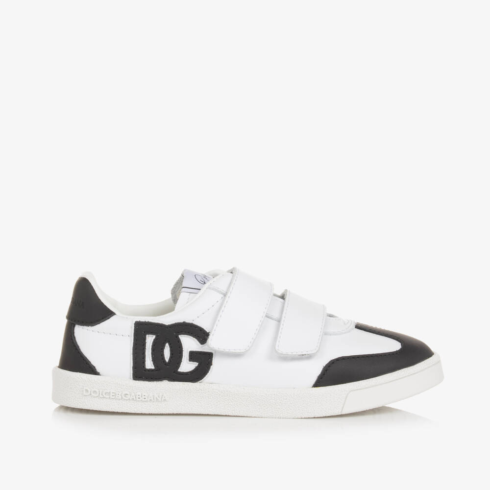 Dolce & Gabbana-Boys White & Black Leather Trainers | Childrensalon Outlet