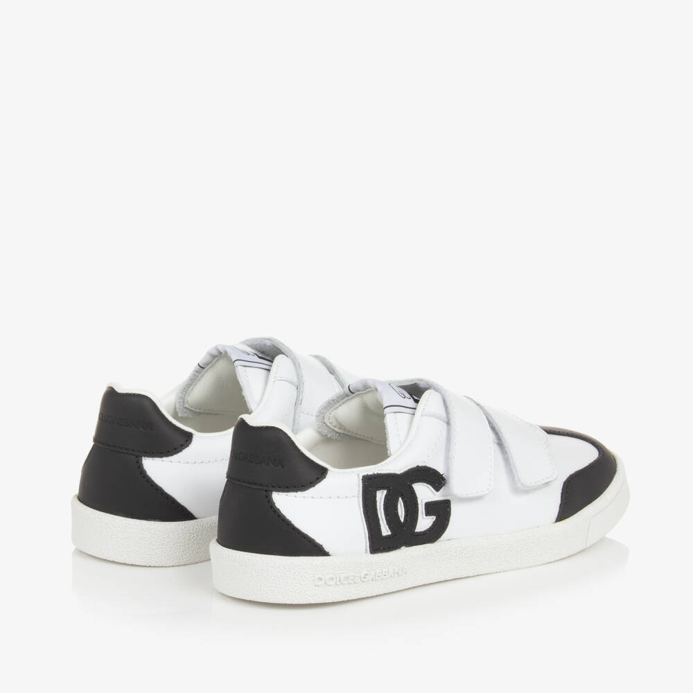 Dolce & Gabbana-Boys White & Black Leather Trainers | Childrensalon Outlet