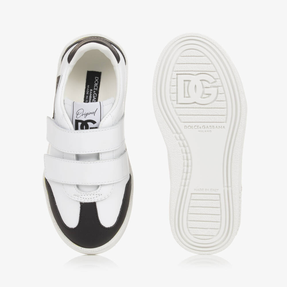 Dolce & Gabbana-Boys White & Black Leather Trainers | Childrensalon Outlet