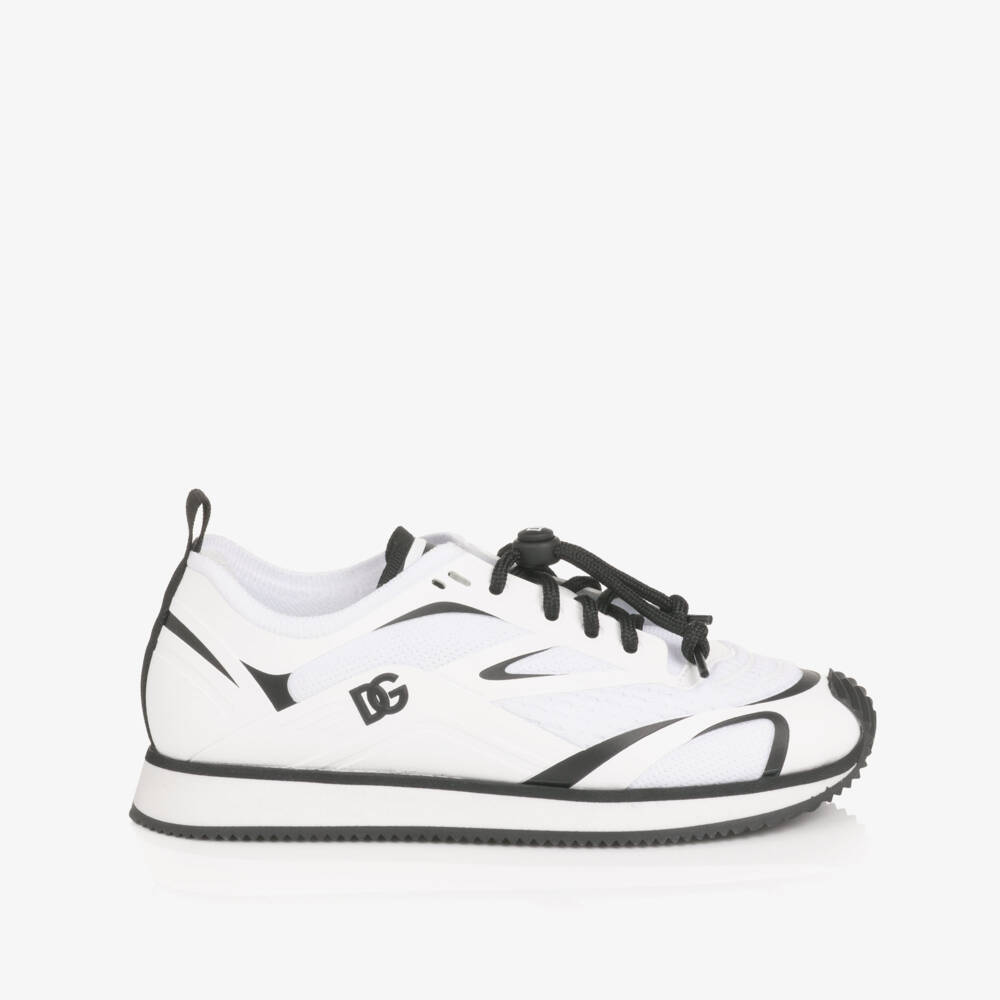Dolce & Gabbana-Boys White & Black Mesh Trainers with Toggle Laces | Childrensalon Outlet