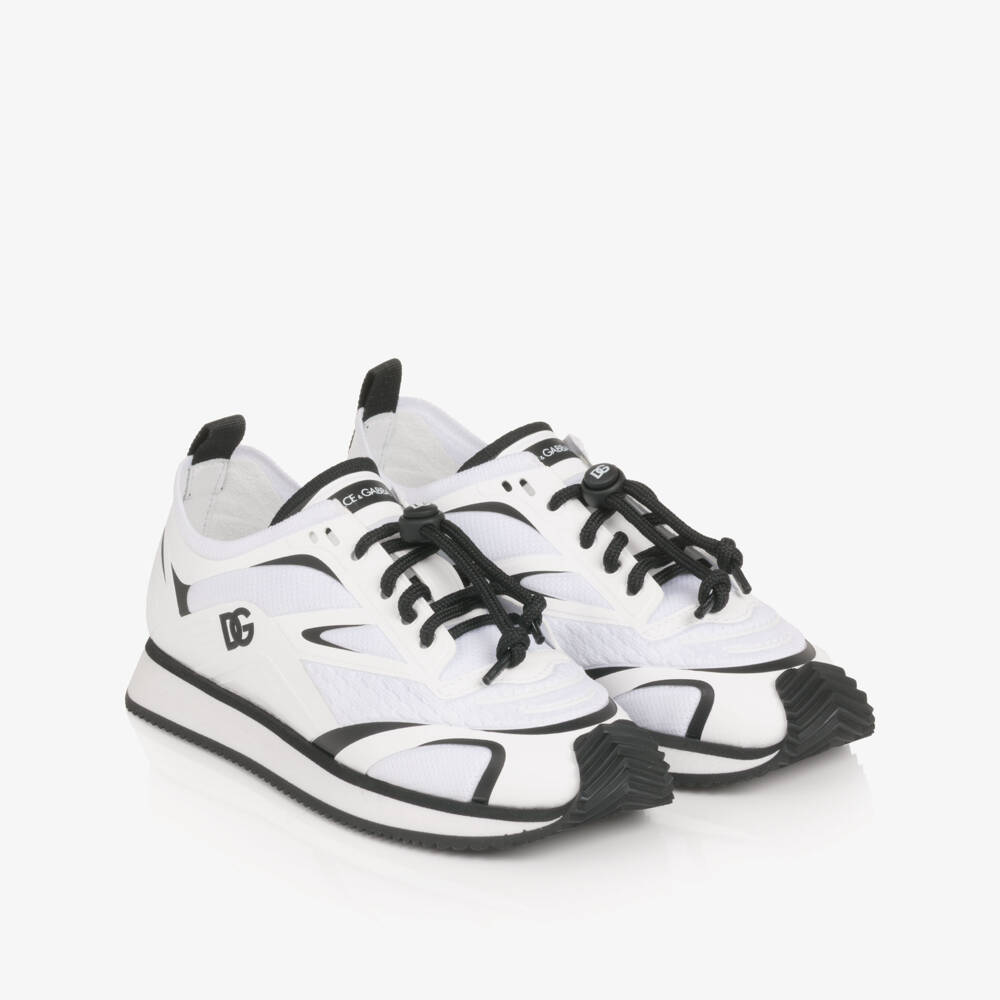 Dolce & Gabbana-Boys White & Black Mesh Trainers with Toggle Laces | Childrensalon Outlet