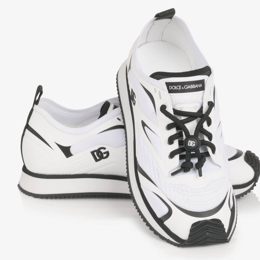 Dolce & Gabbana-Boys White & Black Mesh Trainers with Toggle Laces | Childrensalon Outlet