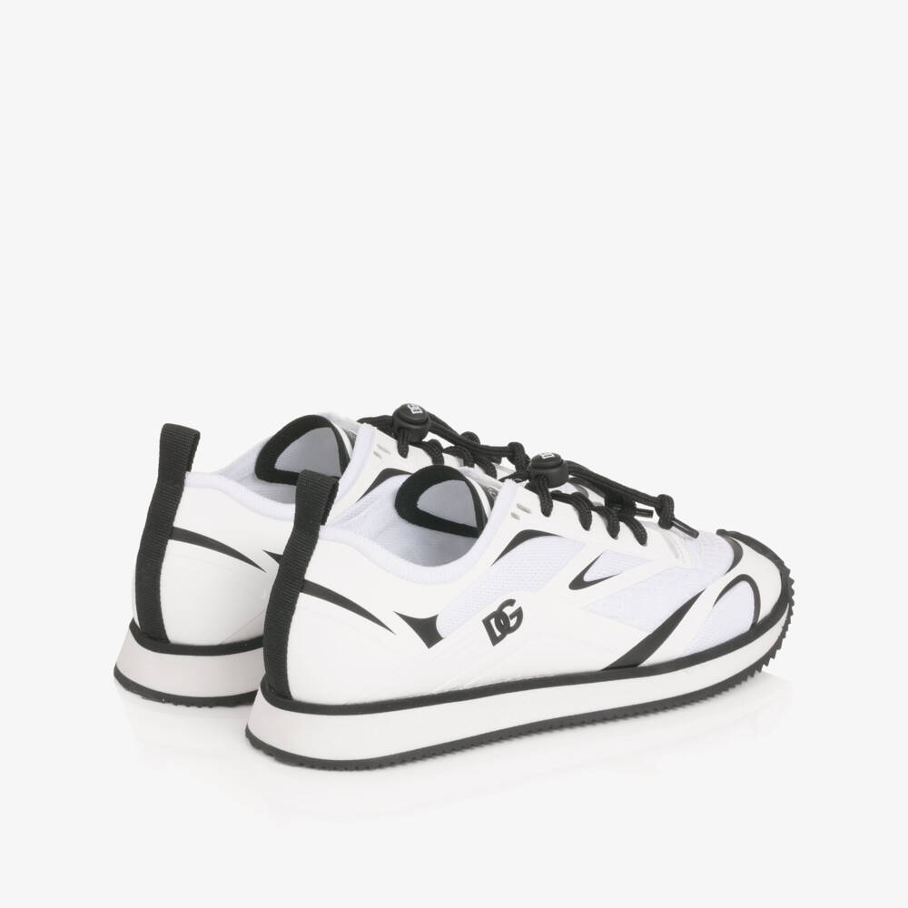Dolce & Gabbana-Boys White & Black Mesh Trainers with Toggle Laces | Childrensalon Outlet