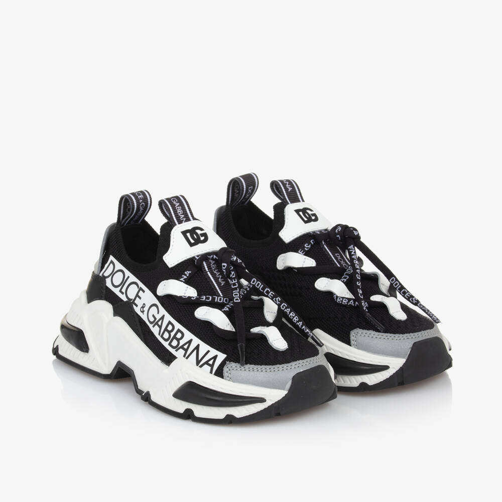 Dolce & Gabbana-Boys White & Black Sock Trainers | Childrensalon Outlet