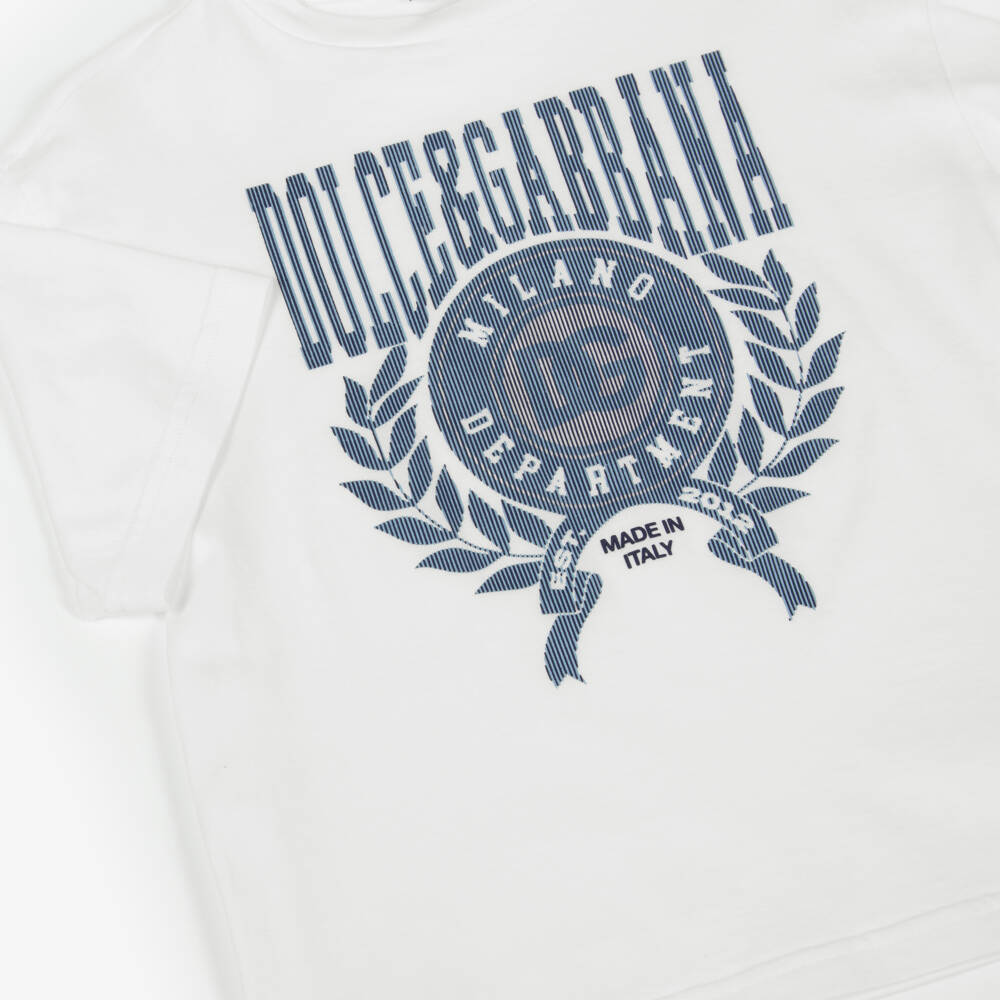 Dolce & Gabbana-Boys White & Blue DG Crest Logo Cotton T-Shirt | Childrensalon Outlet