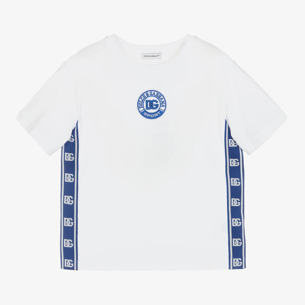 Dolce & Gabbana - Boys White & Blue Logo T-Shirt | Childrensalon
