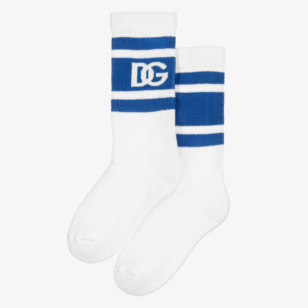 Dolce & Gabbana-Boys White & Blue Sporty Socks | Childrensalon Outlet