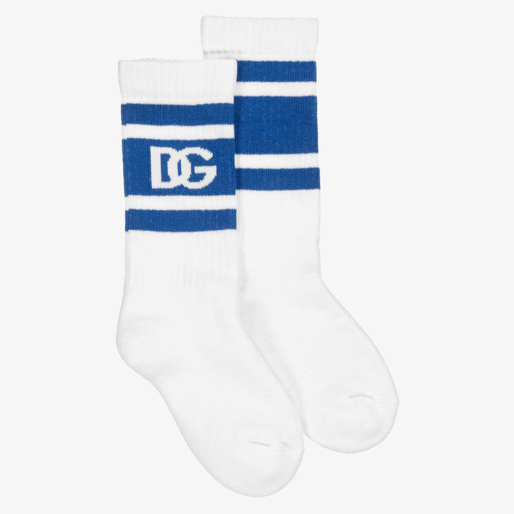 Dolce & Gabbana-Boys White & Blue Sporty Socks | Childrensalon Outlet
