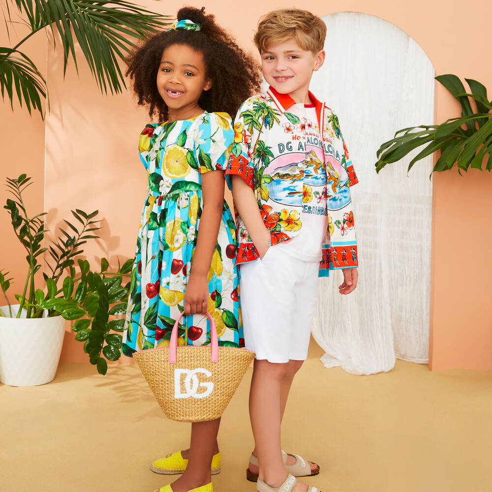 Dolce & Gabbana-شورت برمودا قطن تويل لون أبيض للأولاد | Childrensalon Outlet