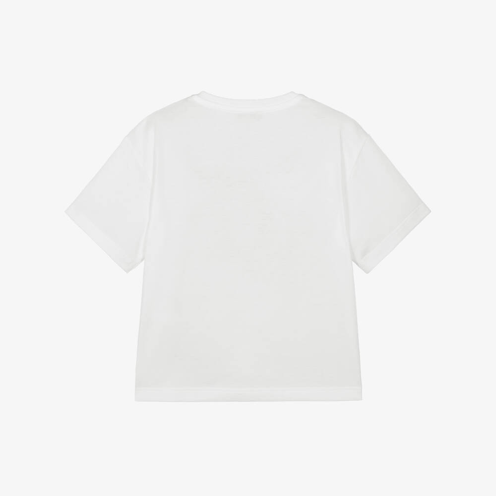 Dolce & Gabbana-Boys White Cotton Flocked Logo T-Shirt | Childrensalon Outlet