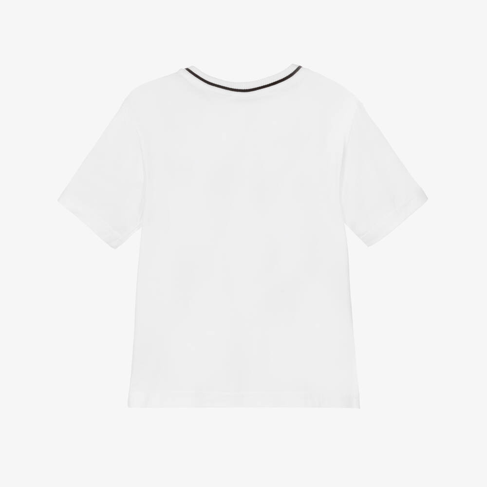 Dolce & Gabbana-Boys White Cotton Jersey T-Shirt with Black Crest Logo Print | Childrensalon Outlet