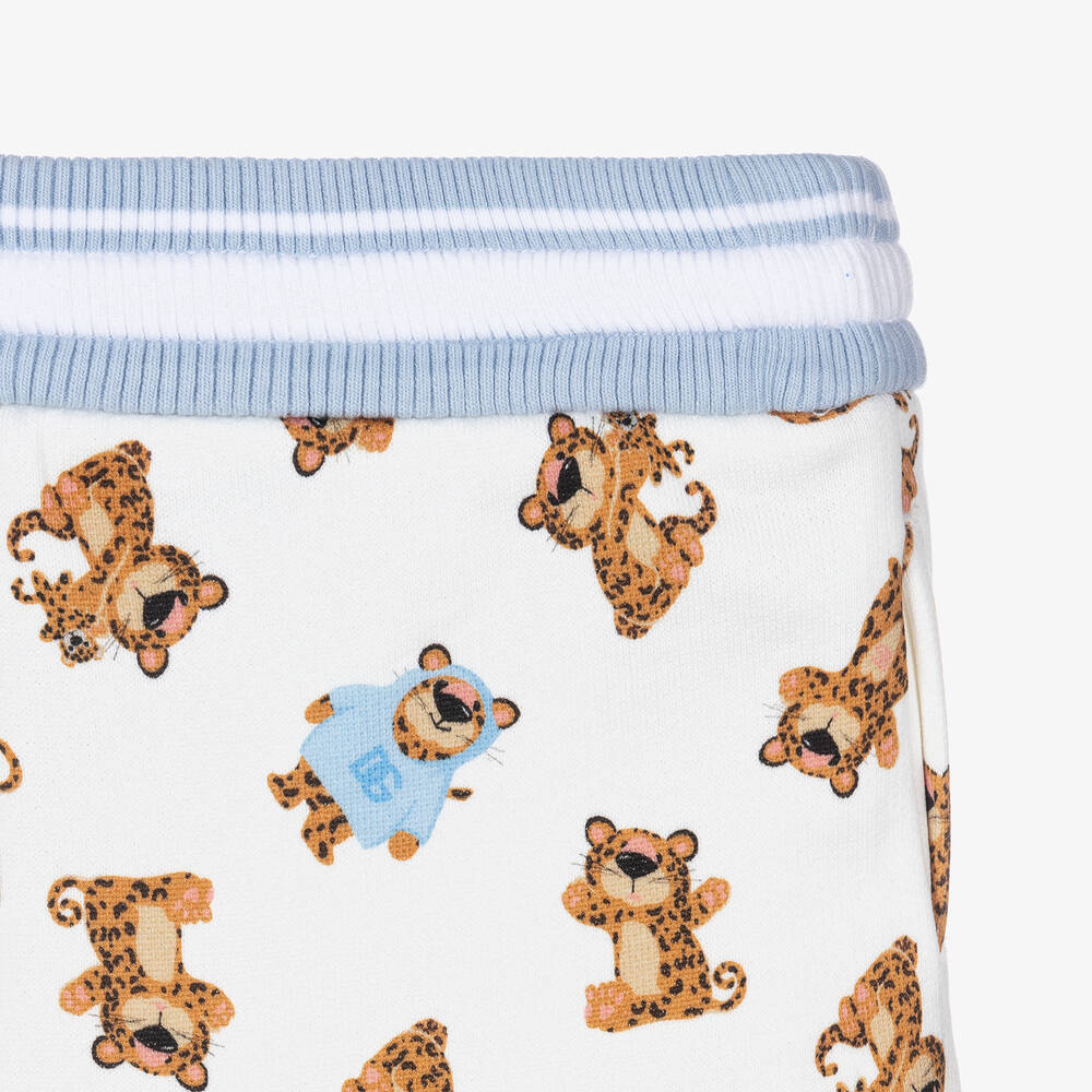 Dolce & Gabbana-Белые хлопковые джоггеры с леопардовым принтом | Childrensalon Outlet