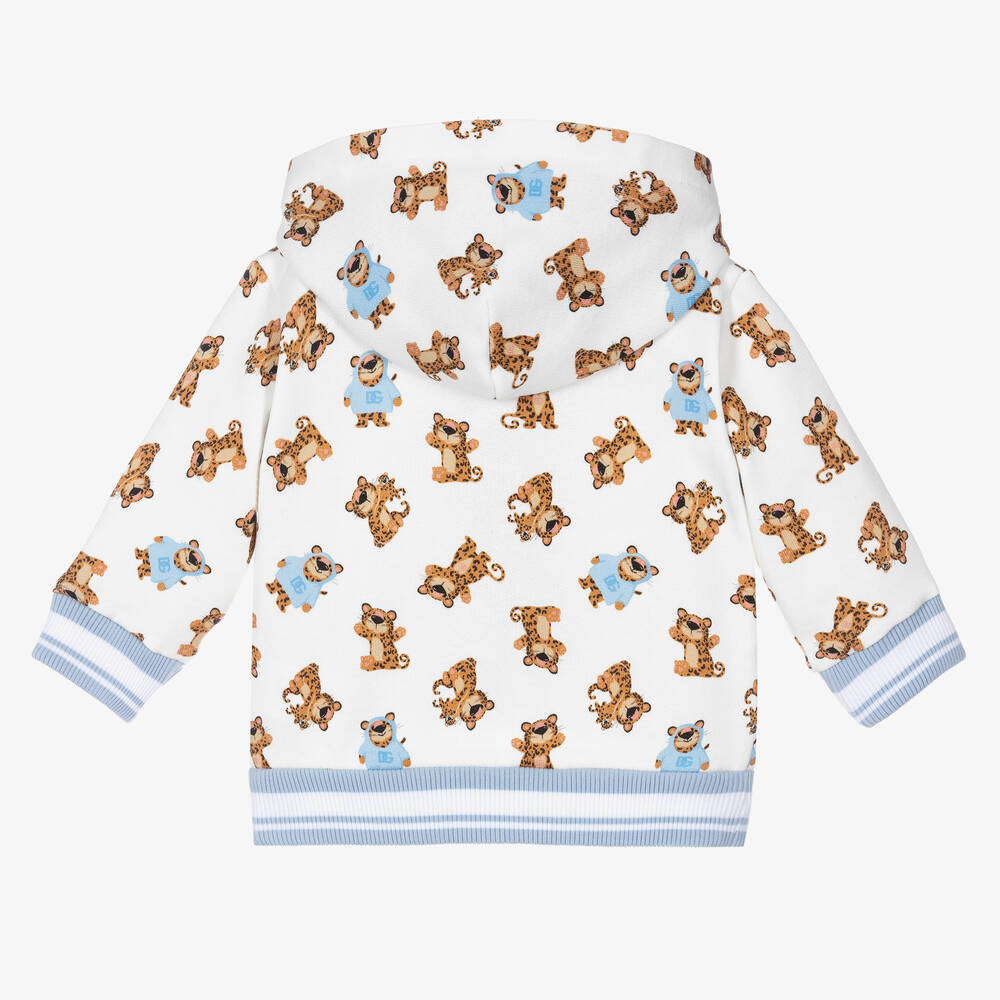 Dolce & Gabbana-Boys White Cotton Leopard Zip-Up Top | Childrensalon Outlet