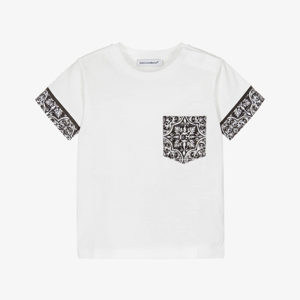 Dolce & Gabbana-Boys White Cotton Majolica Tee | Childrensalon Outlet