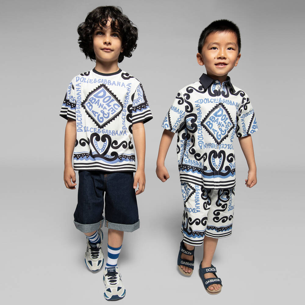 Dolce & Gabbana - Boys White Cotton Marina Print Shorts