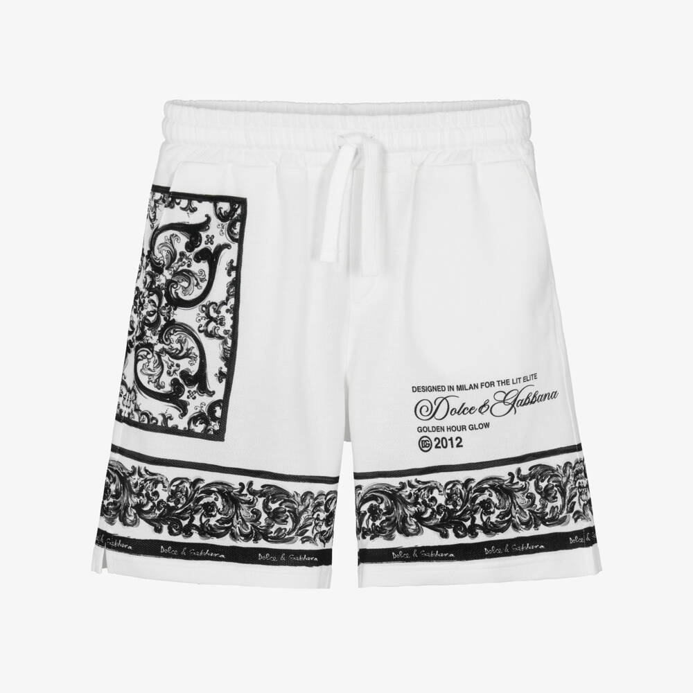 Dolce & Gabbana-شورت أبيض قطني للأولاد بتصميم ماجوليكا | Childrensalon Outlet