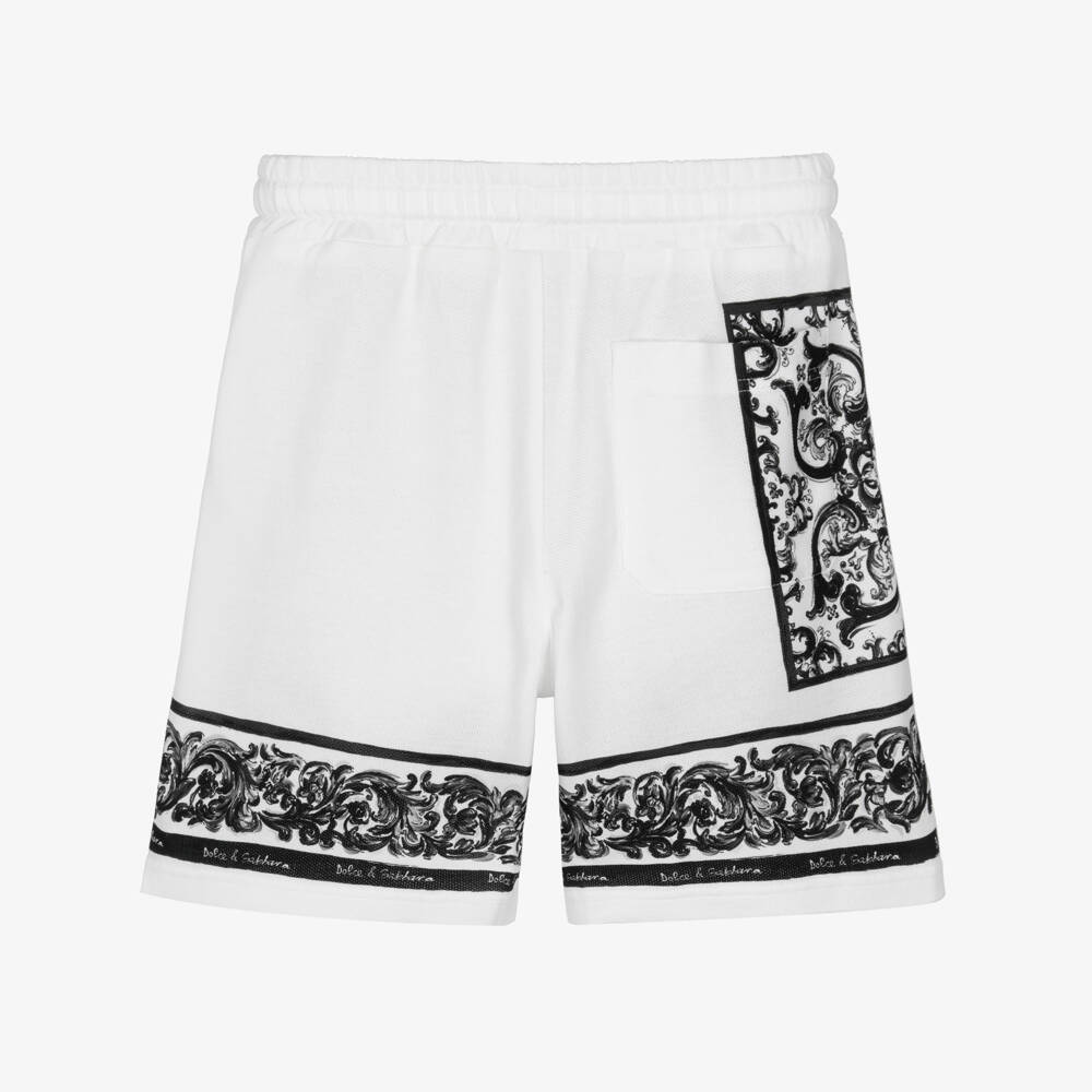 Dolce & Gabbana-شورت أبيض قطني للأولاد بتصميم ماجوليكا | Childrensalon Outlet