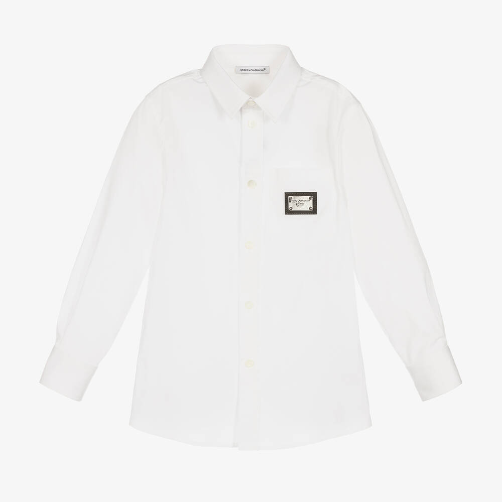 Dolce & Gabbana - Boys White Cotton Poplin Logo Shirt | Childrensalon