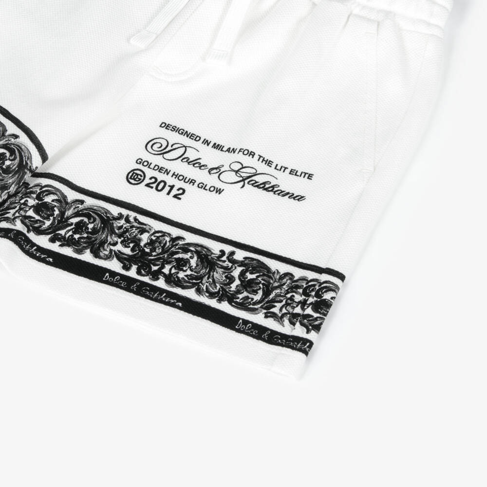 Dolce & Gabbana-Шорты из белого хлопка с принтом для мальчиков | Childrensalon Outlet