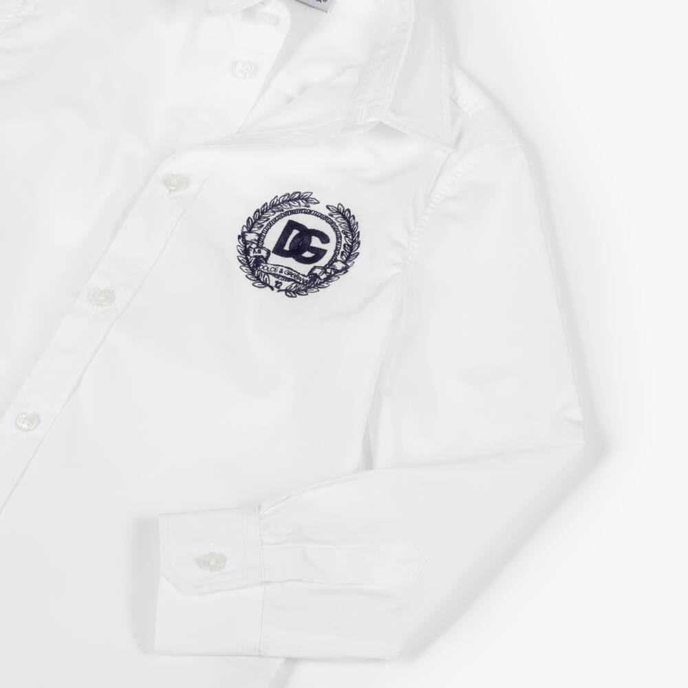 Dolce & Gabbana-Boys White Cotton Shirt with Embroidered DG Crest | Childrensalon Outlet