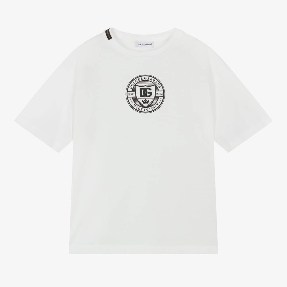 Dolce & Gabbana-Boys White Cotton T-Shirt | Childrensalon Outlet