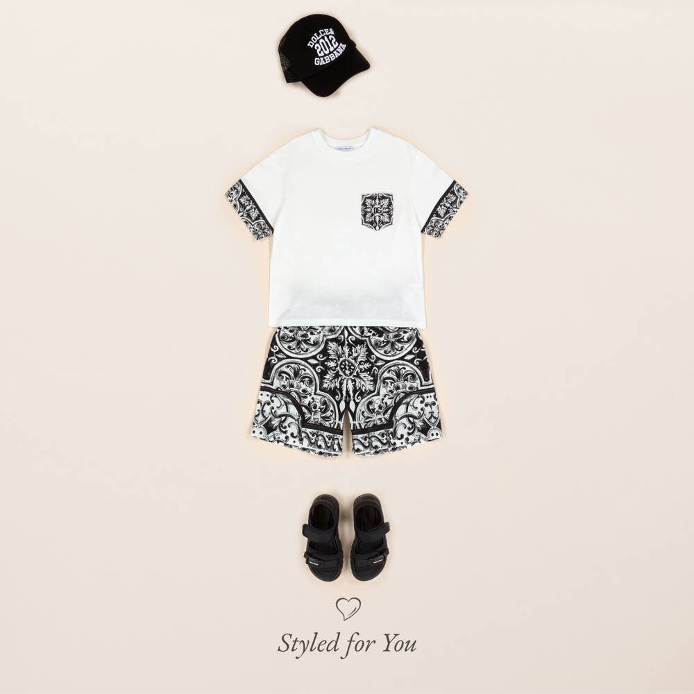 Dolce & Gabbana-Boys White Cotton T-Shirt With Majolica Print | Childrensalon Outlet
