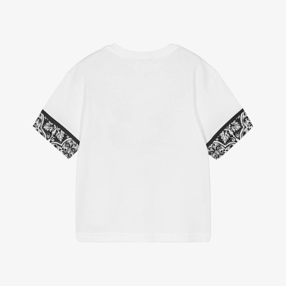 Dolce & Gabbana-Boys White Cotton T-Shirt With Majolica Print | Childrensalon Outlet