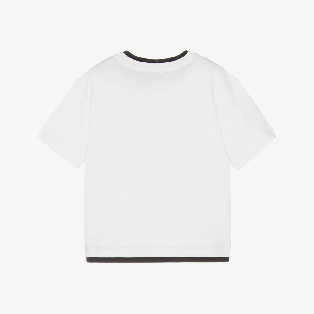 Dolce & Gabbana-Boys White Cotton T-Shirt with Navy Blue Logo Embroidery | Childrensalon Outlet