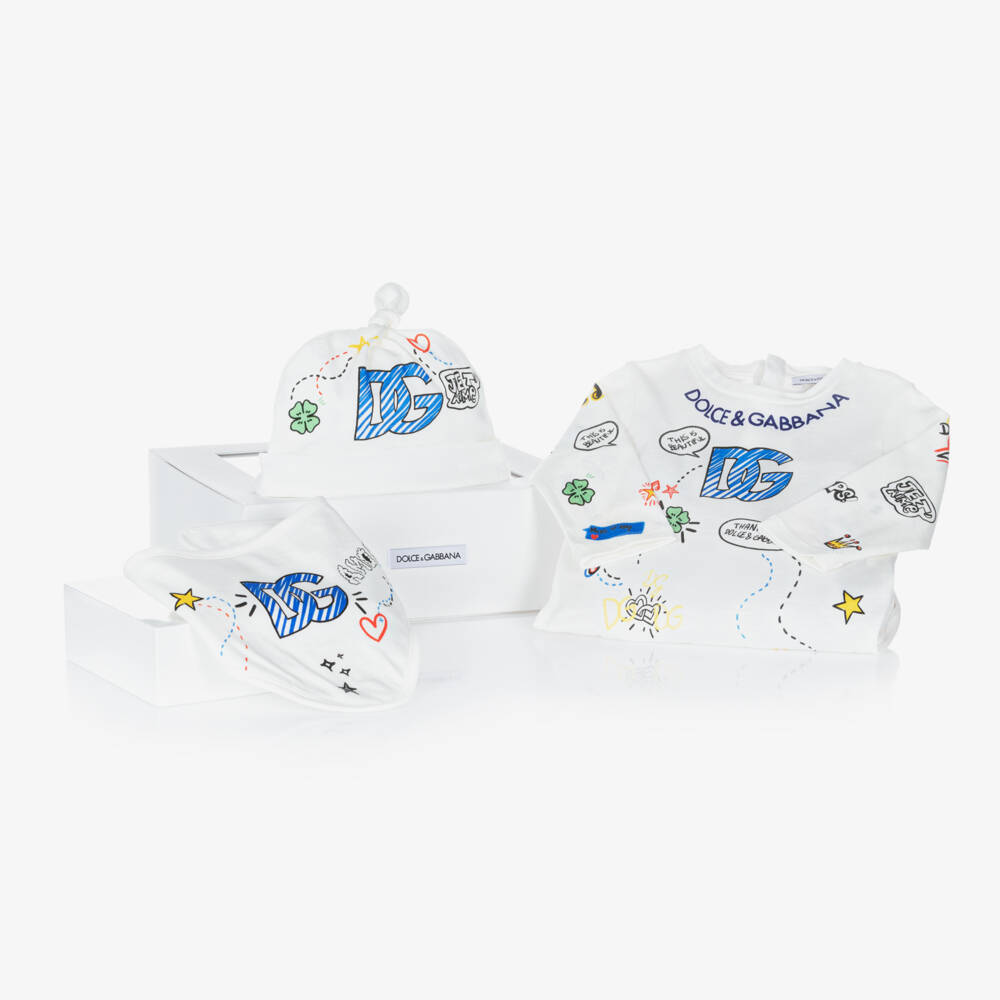 Dolce & Gabbana-Boys White Graphic Babysuit Set | Childrensalon Outlet