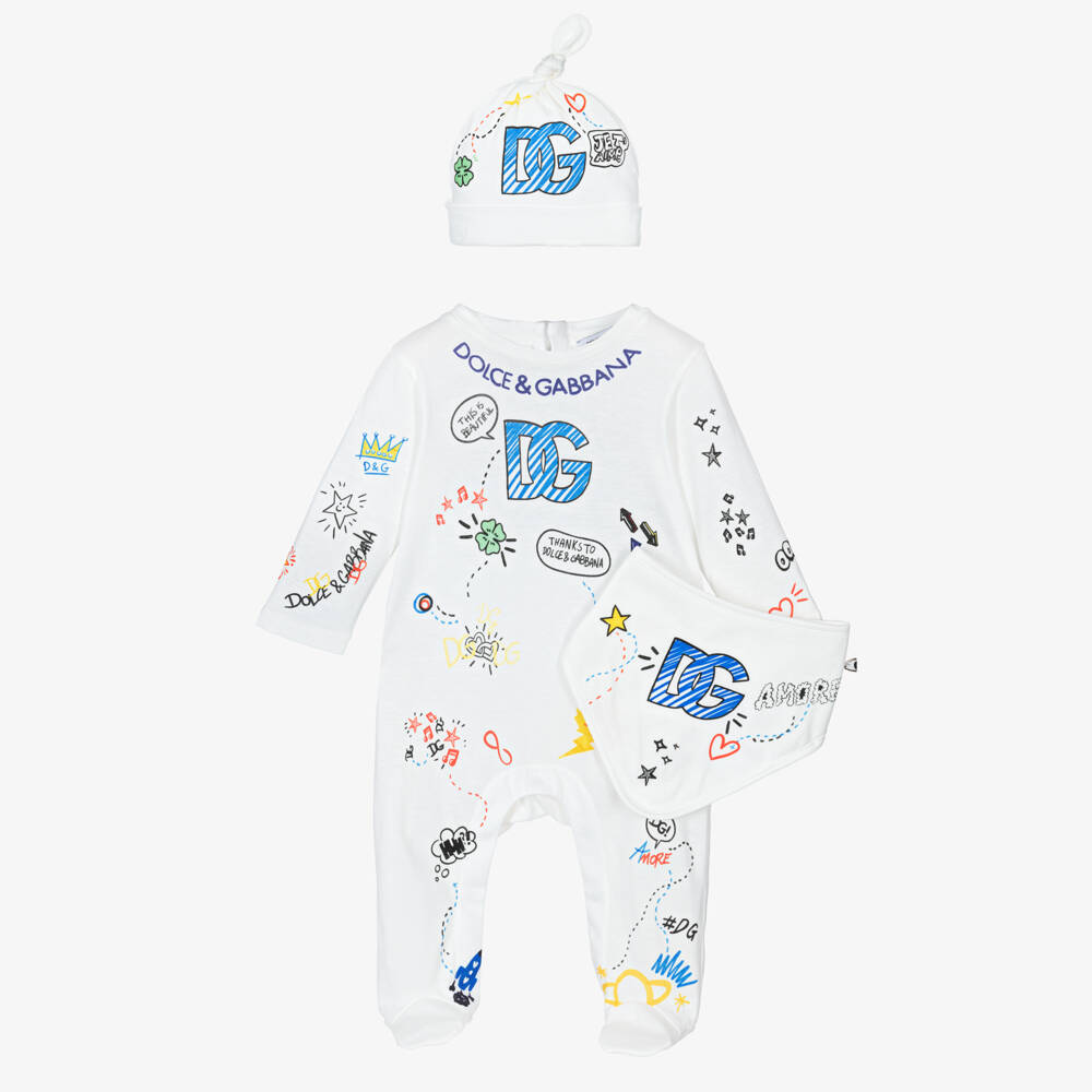 Dolce & Gabbana-طقم أفرول أطفال ولادي قطن لون أبيض | Childrensalon Outlet