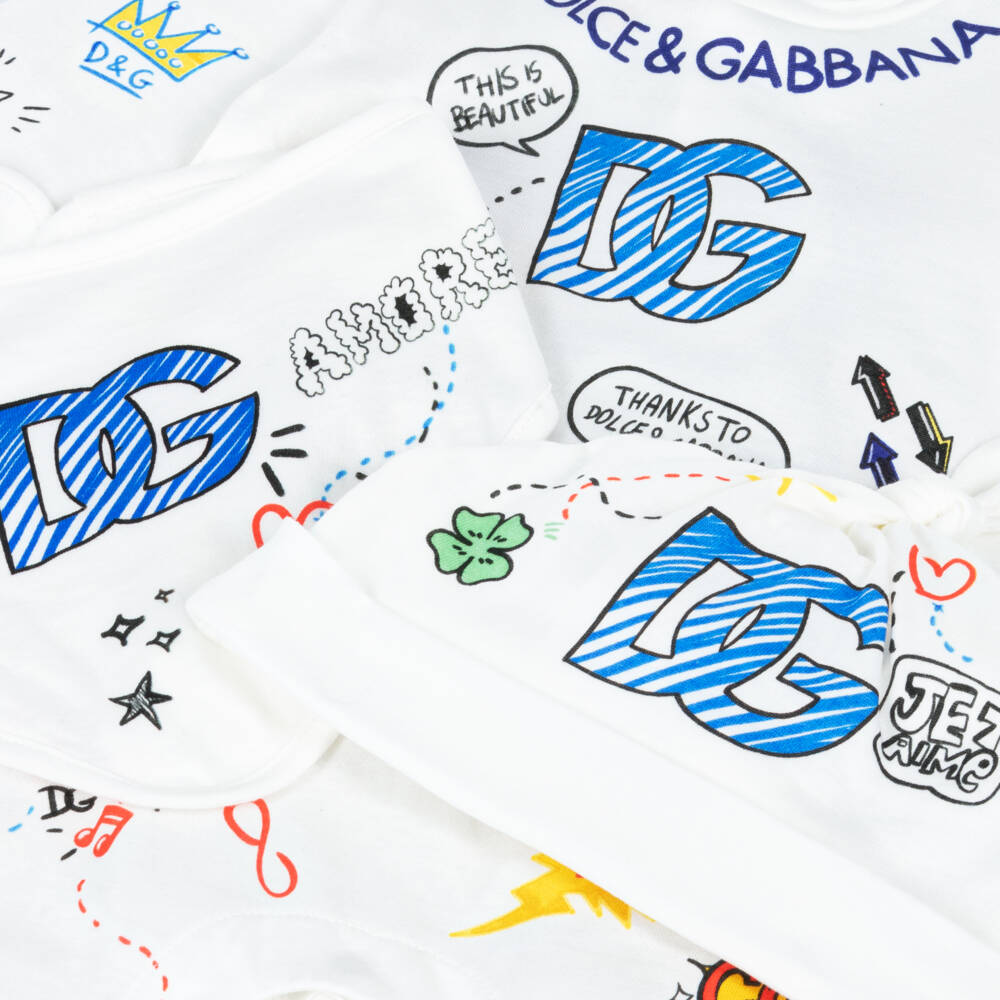 Dolce & Gabbana-طقم أفرول أطفال ولادي قطن لون أبيض | Childrensalon Outlet