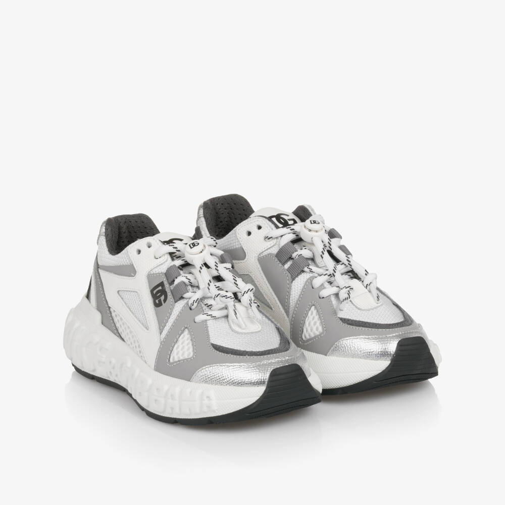 Dolce & Gabbana-Boys White & Grey Logo Sneakers | Childrensalon Outlet