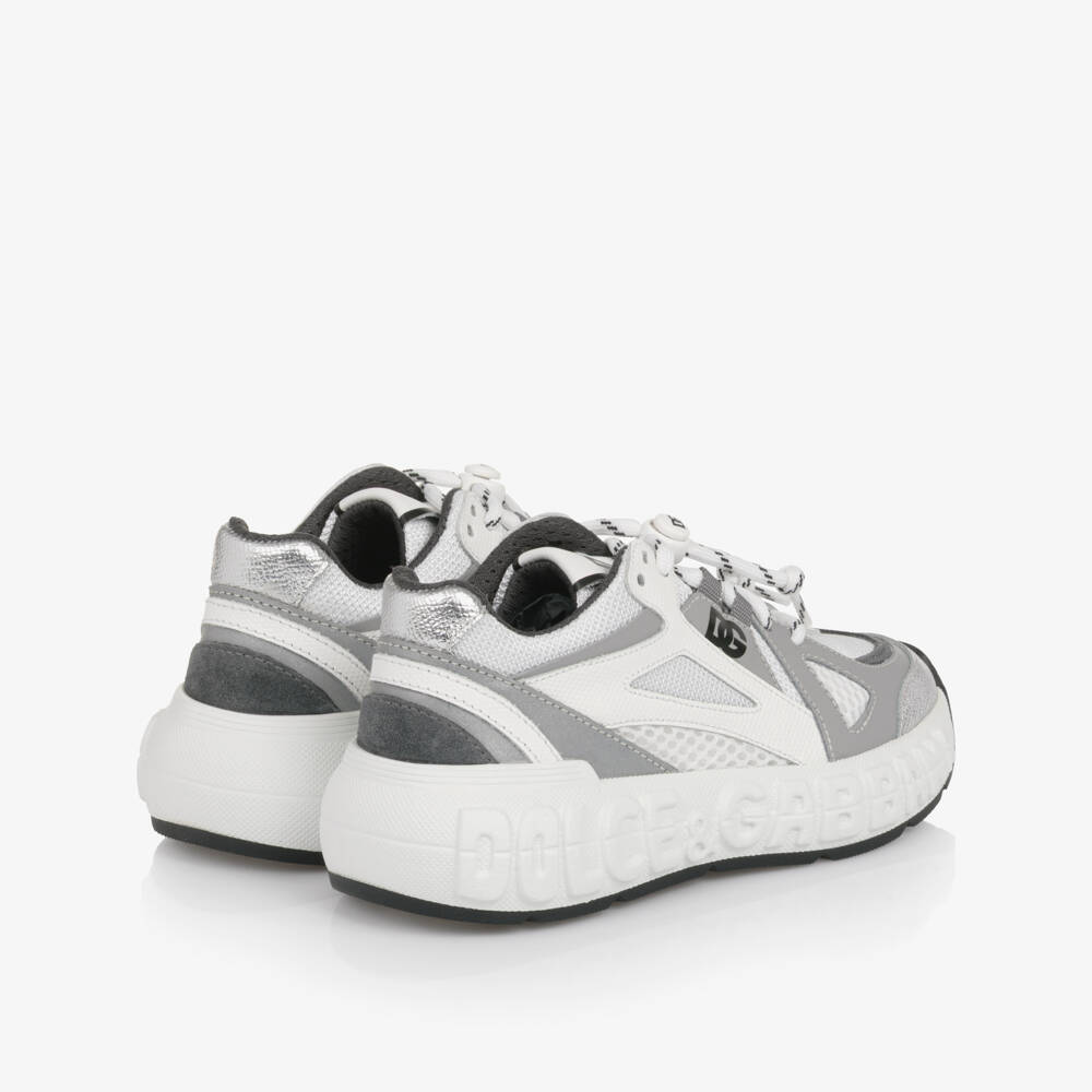 Dolce & Gabbana-Boys White & Grey Logo Sneakers | Childrensalon Outlet
