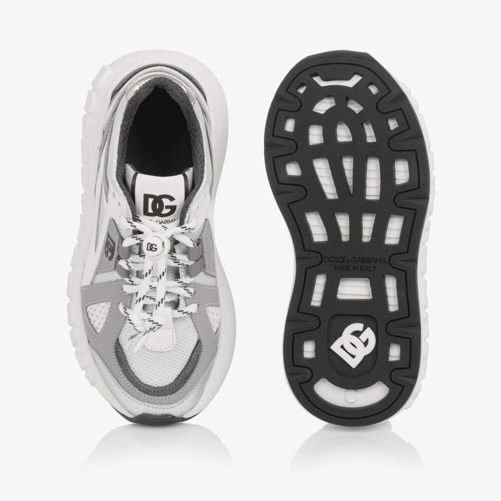 Dolce & Gabbana-Boys White & Grey Logo Sneakers | Childrensalon Outlet