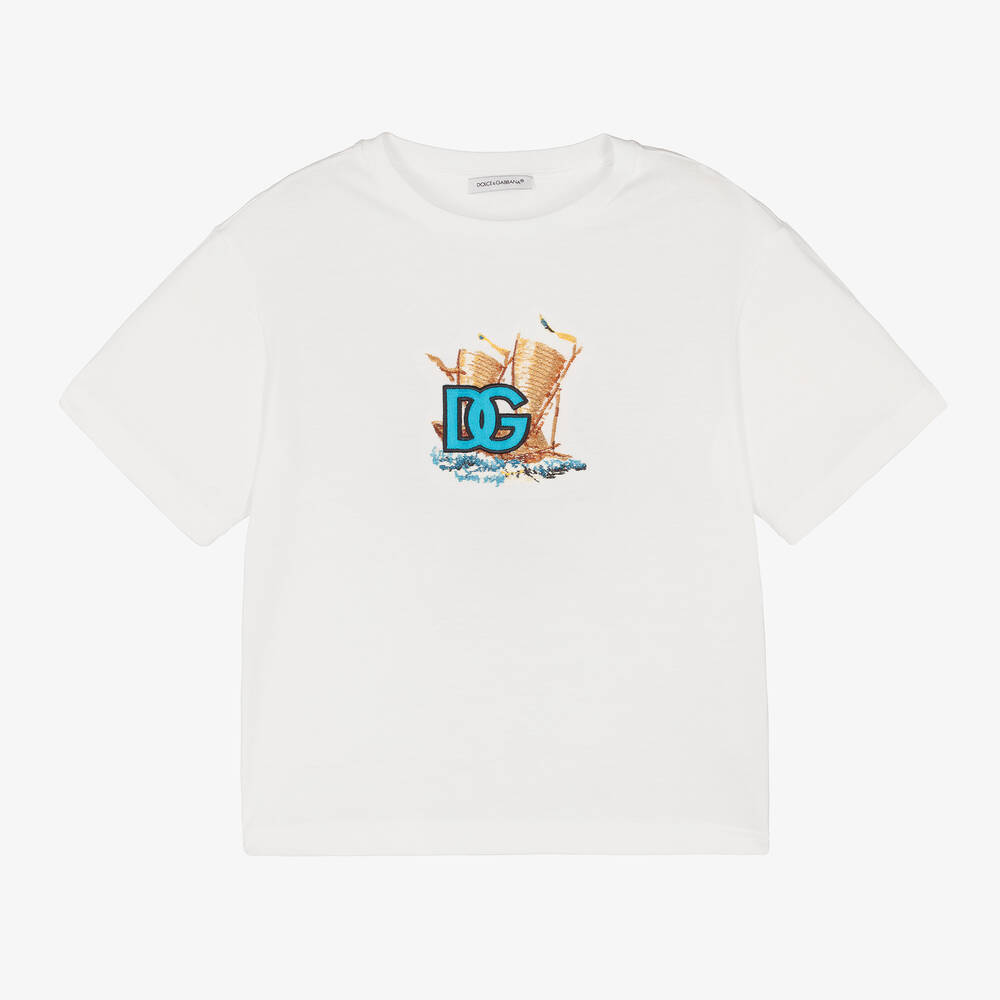 Dolce & Gabbana - Белая футболка с гавайским логотипом | Childrensalon
