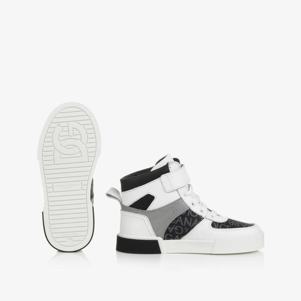 Dolce & Gabbana-Boys White High-Top Leather Trainers | Childrensalon Outlet