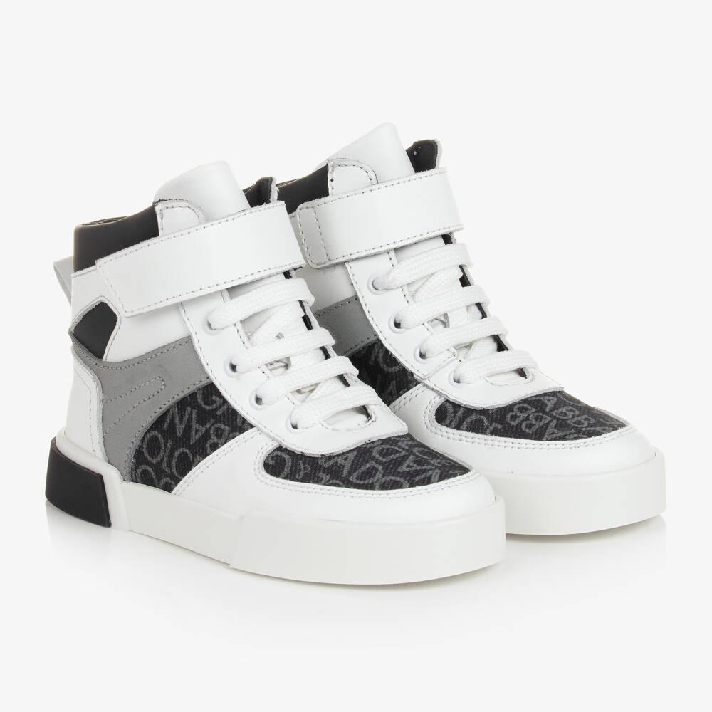 Dolce & Gabbana - Weiße hohe Leder-Sneakers | Childrensalon