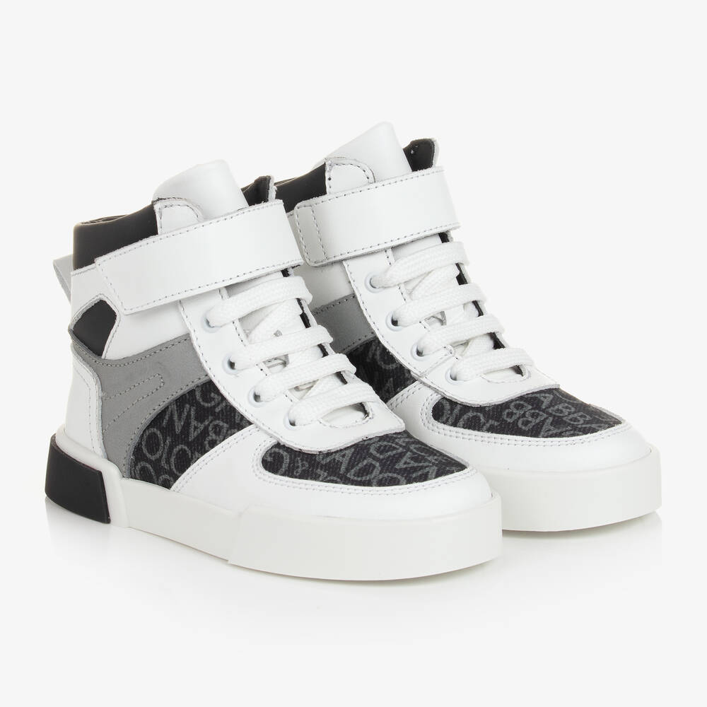 Dolce & Gabbana - Baskets blanches montantes en cuir | Childrensalon