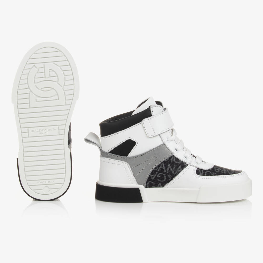 Dolce & Gabbana-Высокие белые кожаные кроссовки | Childrensalon Outlet